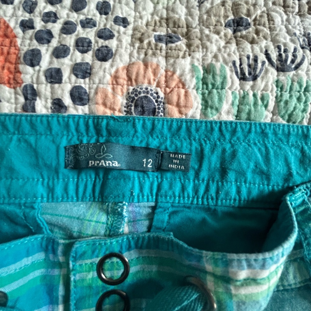Prana Turquoise Plaid Shorts, SZ 12 - Picture 3 of 6